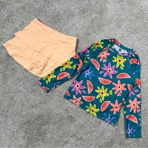 Bundle Girls Tea Longsleeve Rash Guard Watermelon & Athleta Girl Swing Skort 6